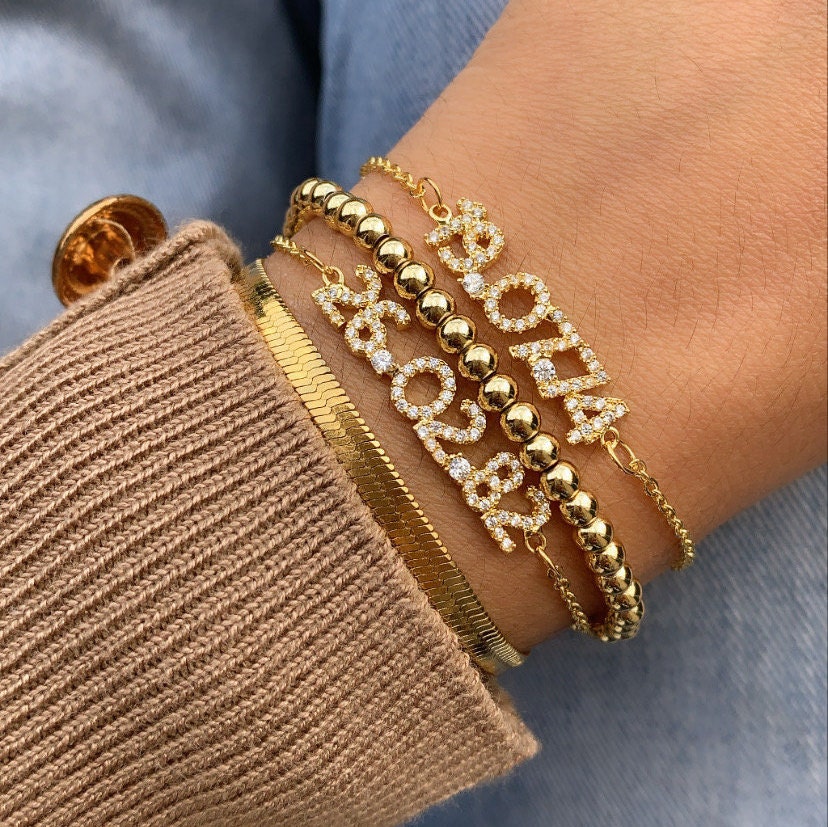 Bracelet avec Date Personnalisée Plaqué Or Doré ou Argent