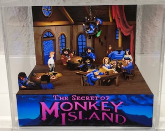 Diorama del cubo de la barra de la escoria de la isla de los monos