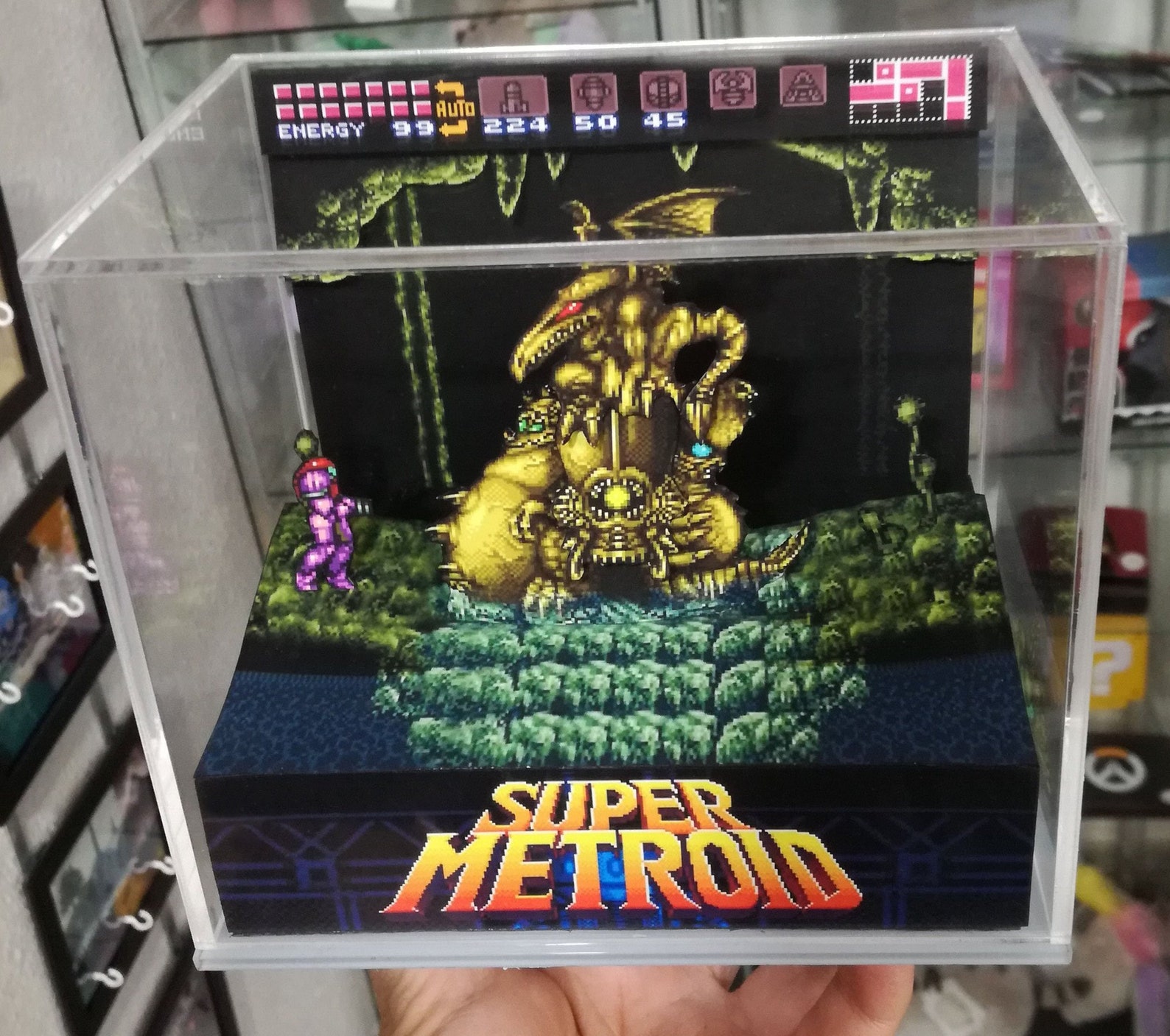 Super Metroid Golden Statue Cubic Diorama Etsy