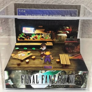 Diorama cubico de Final Fantasy VII Tifa y Cloud