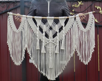 Grande tapeçaria de parede em macramê feita à mão, estilo boho, decoração de parede boho, decoração de parede em macramê, peça decorativa para parede de quarto.