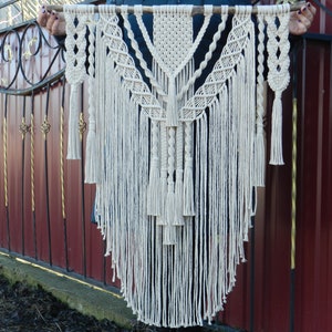 Macrame Wall Hanging Macrame Mural Tassel Boho Art Macrame Headboard Boho Wall Hanging Modern Rustic Decor Macrame Tapestry Housewarming