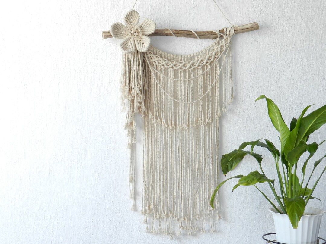 Macrame Wall Hanging With Flower Bohemian Wall Art Macrame Mural Living