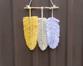 Leaf macrame wall hanging, Wall hanging feathers in boho style, Gift for home, Boho feather beach house modern farm house macrame wall art