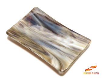 Brown Fused Glass Trinket Dish 6x4 Handmade Jewelry Candy Tray Housewarming Gift