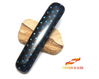 Blue Star Fine Hair French Barrette, 3 inch 60mm, French Clip Handmade with Dichroic Glass, Fused Glass Barrette, Hair Slide