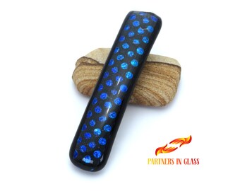 Fine Hair Barrette Blue Dots 3 inch Made with Dichroic Fused Glass, French Barrette for Thin Hair Clip, Adult Hair Barrette, Gift for Sister