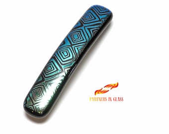 Blue Dichroic Glass French Barrette for Thick Hair, Handcrafted Unique Gift for Sister