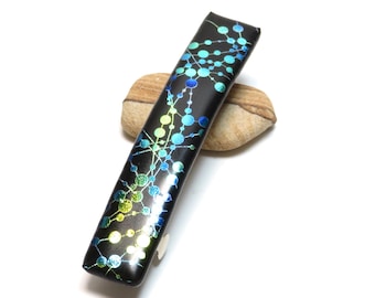 Blue and Green Dichroic Glass French Barrette for Thick Hair - Handcrafted Best Friend Birthday Gift