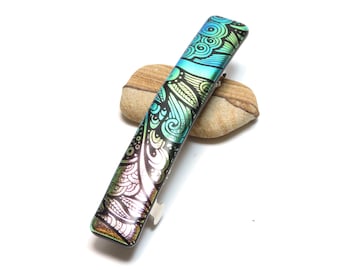 Handcrafted Dichroic Glass French Barrette 4 Inch - Thick Hair Accessory Sister In Law Birthday Gift
