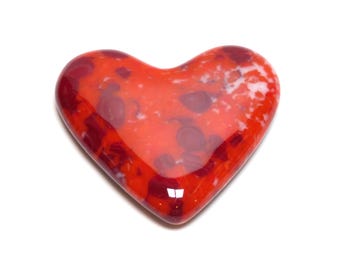 Coral & Red Fused Glass Heart, Orange Red Glass Heart, Handcrafted Glass Art, Colorful Heart Home Decor, Unique Gift