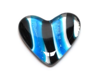 Blue Fused Glass Heart, Turquoise & Deep Blue Heart, Handcrafted Glass Art, Heart Home Decor, Gift for Her, Fused Glass Gift