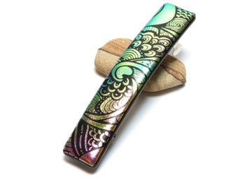 Handcrafted Gold Pink Dichroic Glass French Barrette Thick Hair Accessory Sister Law Birthday Gift