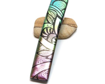 Handcrafted Dichroic Glass French Barrette 4-Inch Thick Hair Clip Iridescent Shimmery Wedding Accessory