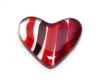 Red Fused Glass Heart, Deep Red & Burgundy Heart, Handcrafted Pocket Heart, Romantic Gift, Sympathy Gift, Keepsake Decor for Her
