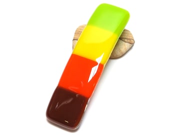 Autumn Fused Glass Barrette for Thick Hair - Handmade Fall Block Clip Thanksgiving Gift Her
