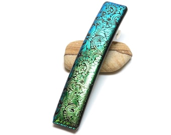 Handcrafted Dichroic Glass French Barrette Thick Hair Clip Unique Birthday Gift Daughter Handmade Art Deco Boutique Accessory