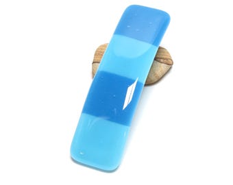 Ocean Blue Fused Glass Barrette for Thick Hair - Handmade Beachy Hair Clip Gift Accessory
