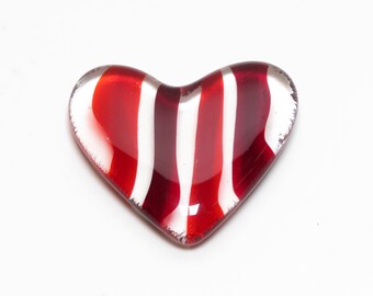 Red & Clear Fused Glass Heart, Red Glass Heart, Handcrafted Heart Art, Colorful Glass Home Decor, Unique Heart Gift