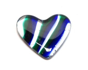 Blue & Green Fused Glass Heart, Cobalt Blue Heart, Handcrafted Glass Art, Colorful Heart Home Decor, Unique Glass Gift