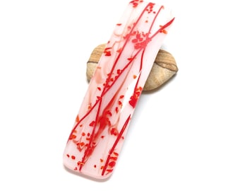 Red & White Fused Glass French Barrette for Thick Hair – Unique Birthday Gift for Daughter
