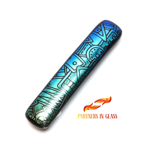 Blue Dichroic Fused Glass French Barrette for Thin Hair  display picture 1