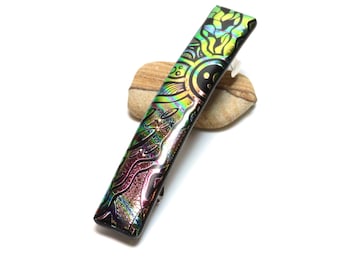 Handcrafted Dichroic Glass French Barrette Thick Hair Clip Unique Birthday Gift Daughter Handmade Art Deco Boutique Accessory