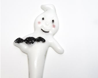 Fused Glass Ghost Plant Stake: Handmade Halloween Decor