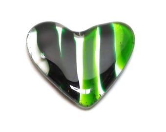 Green Fused Glass Heart, Emerald Green & Clear Glass Heart, Handcrafted Glass Art, Heart Home Decor, Unique Gift
