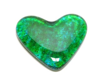 Green Fused Glass Heart, Green & Turquoise Glass Heart, Handcrafted Glass Art, Green Heart Home Decor, Unique Glass Gift