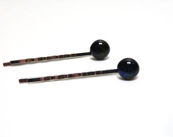 Dark Purple Dichroic Glass Hair Pins: Handcrafted Hair Accessories for Weddings, Parties & Gifts