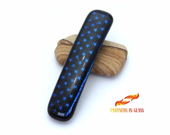 Blue Stars 3 inch Barrette for Thin Hair Clip Made with Dichroic Fused Glass, Fine Hair Clip, French Barrette for Fine Hair, Sister Gift