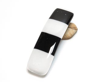 Elegant Black and White Fused Glass French Barrette for Thick Hair - Modern Gift for Her
