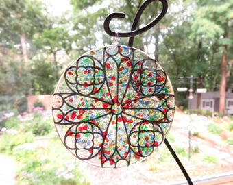 Fused Glass Suncatcher Ornament - Cathedral Window Design