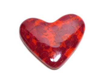 Red & Coral Fused Glass Heart, Handcrafted Red Glass Heart, Colorful Heart Art, Fused Glass Home Decor, Unique Gift