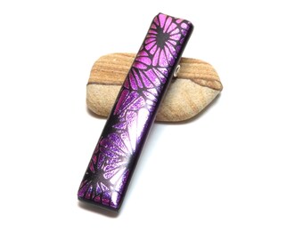 Pink Floral Dichroic Glass French Barrette for Fine Hair - Handcrafted Fused Glass