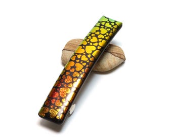 Handcrafted Gold Heart Dichroic Glass French Barrette - Perfect Sister in Law Birthday Gift for Thick Hair
