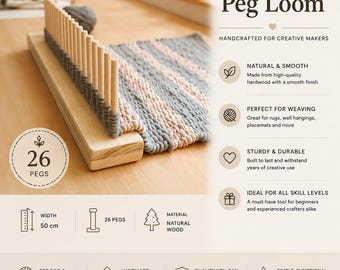 Wooden Peg Loom for Weaving, Rug Loom, Weaving Loom for Rugs, Blankets & Yarn Crafts