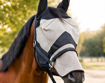 Horse Fly Mask with Long Nose & Ears | UV Protection Fly Mask | Breathable Mesh Horse Mask | Full Face Fly Veil for Summer