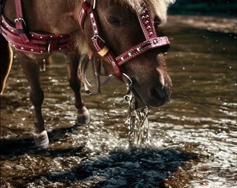 Pony Harness Set Leather Driving Harness for Mini Horse | Decorative Studded Tack | Breastplate Breeching Bridle | Handmade Pony Gear
