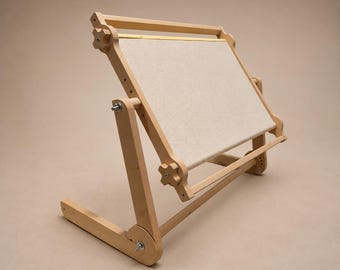 Houten borduurstandaard met trommelspanner | Verstelbaar borduurraam voor kruissteek en kralen | EcoWood schootstandaard, 50 x 30 cm