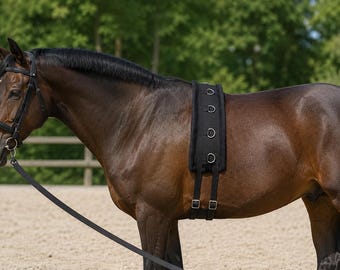 Surfaçage d'entraînement pour chevaux avec 13 anneaux | Rouleau de longe réglable | Harnais pour chevaux rembourré en néoprène | Équipement de travail au sol et de longe ligne