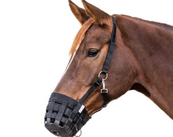 Horse Grazing Muzzle, Grass Control Muzzle for Horses, Pasture Muzzle, Horse Grass Muzzle, Adjustable Black Muzzle