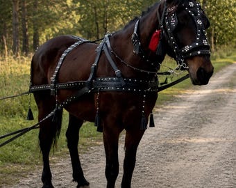 Custom Leather Horse Harness Set | Full Tack or Individual Parts | Bridle, Collar, Breastplate, Breeching, Traces & Reins