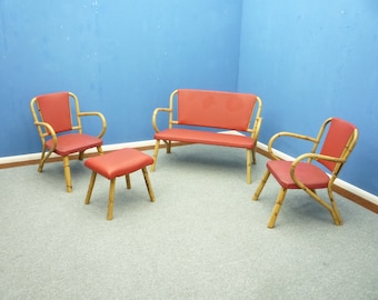 Magnifique groupe de sièges en bambou années 50 fauteuil banc canapé tabouret rockabilly design intérieur maison
