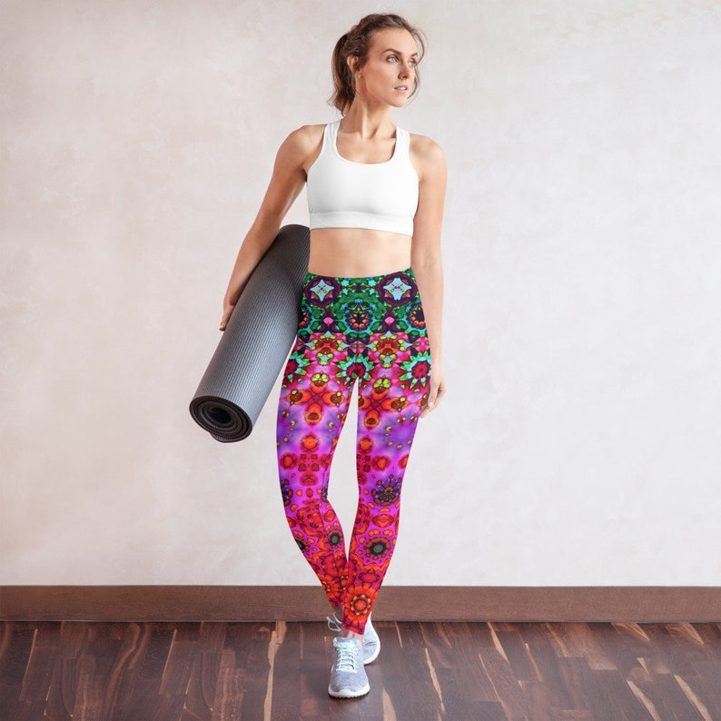 Strawberry Deception Women/'s New Age Tie Dye Floral Hippie Pants Neon Abstract Rainbow Fairy Festival High Waist Premium Yoga Leggings
