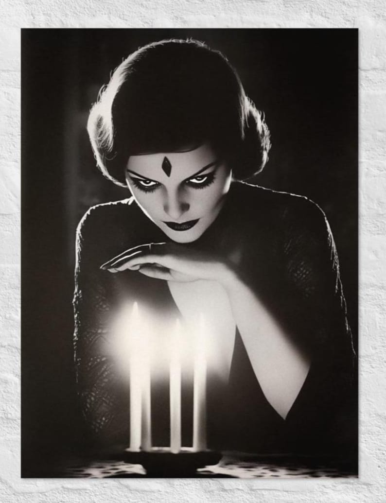Candlelit Seance Poster: Vintage Occult Witch Noir Wall Art