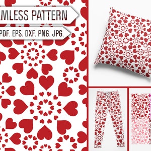 Hearts in Circles Seamless Pattern Svg. Repeatable Pattern. Repeat Pattern Svg. Valentine&#39;s Day Svg. Heart Circle Print Bacground, png, eps