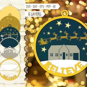 Ornamento di Natale 3D Svg. Credi Svg. Scena di Natale stratificata Svg. Multi Layer Svg.3D Laser Ornament Svg. Natale dxf, eps, pdf, ai