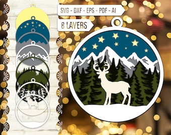 Layered Reindeer Christmas Ornament SVG: 3D-scen laserskuren fil (digital nedladdning)